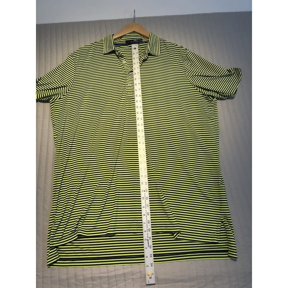 RLX Ralph Lauren Polo Golf Shirt XXL Lime Grn/Navy Striped Performance Mens 2XL